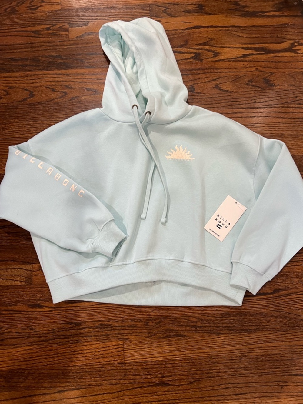 Billabong Light Mint Pullover Hoodie with White Sun Logo NWT Size L